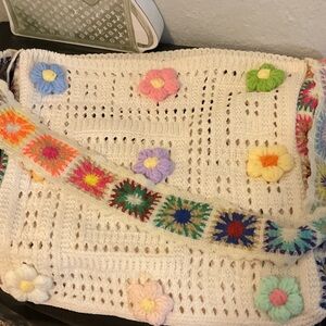 Cream Crochet Flower Crossbody Bag